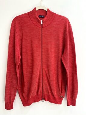 Paul & Shark red orange full zip knit jacket men’s size medium 100% cotton